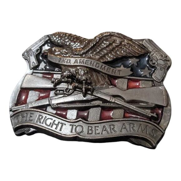 Vintage C&J Inc Belt‎ Buckle 2nd Amendment The Right To Bear Arms 1994 Metal - Picture 1 of 3